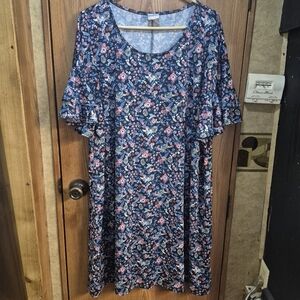 Meri Skye Navy Floral Midi Dress with Short Flutter Sleeves.   Box 38
